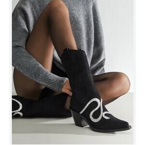 Rene Caovilla Jeweled Snake Strass 65mm Western Boot in Black Suede 39.5